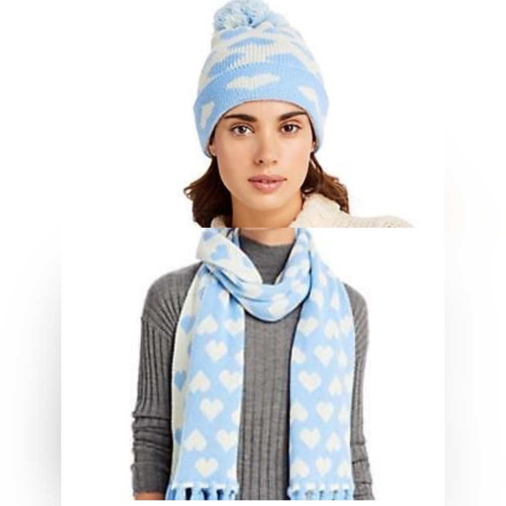 Aqua Heart Jacquard Scarf & Beanie Set - 100% Exclusive BLOOMINGDALES - $140 - Picture 2 of 7